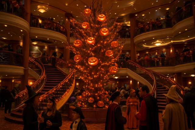 Disney Destiny's Grand Hall Gets a Halloween Pumpkin Tree