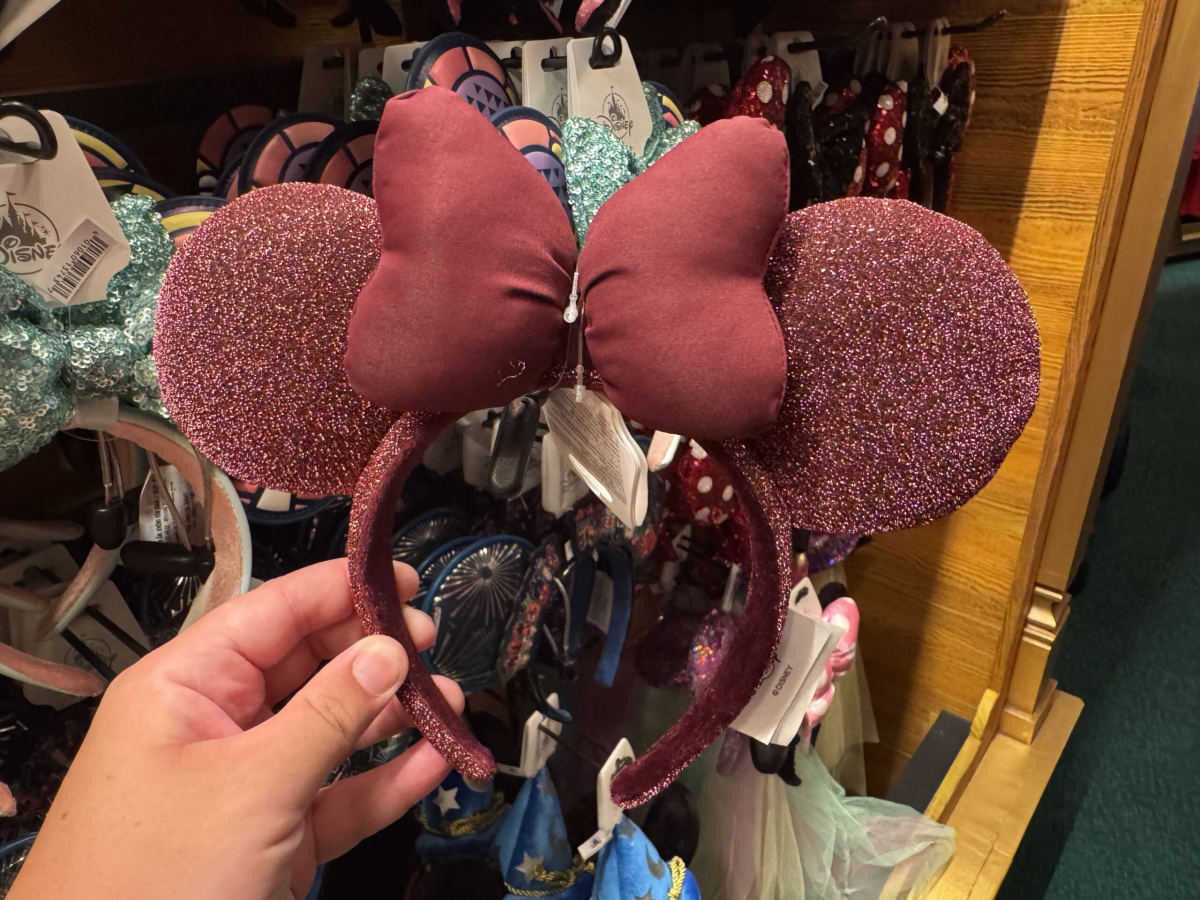 Burgundy Sparkly Minnie Ears Arrive at Magic Kingdom