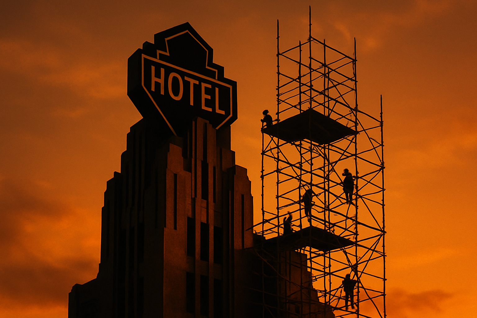 Tower of Terror Scaffolding Creeps Toward Iconic Hotel Sign